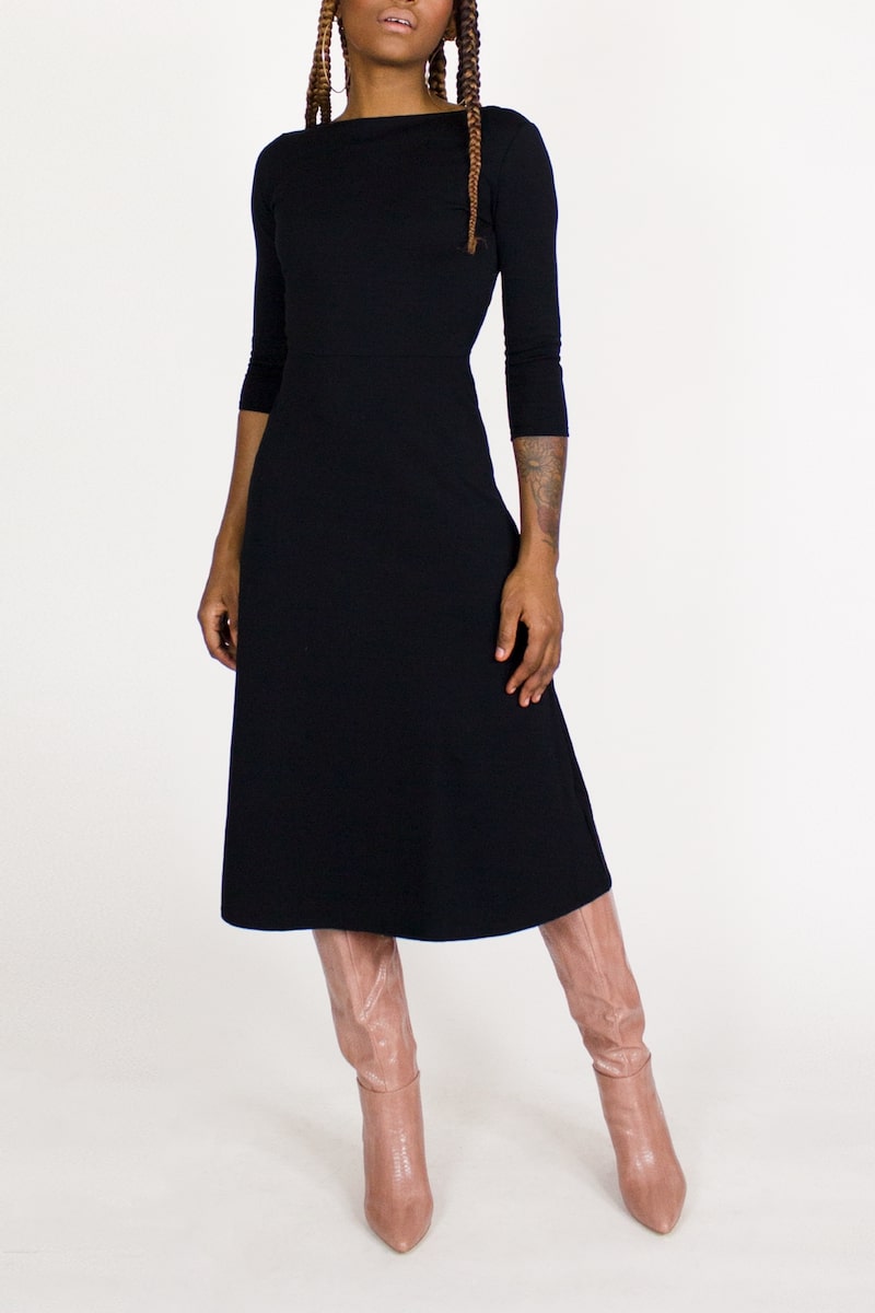 3/4 Sleeve BCI Cotton Boatneck Mid-calf Flared Dress | Cobalt Street Clothing M