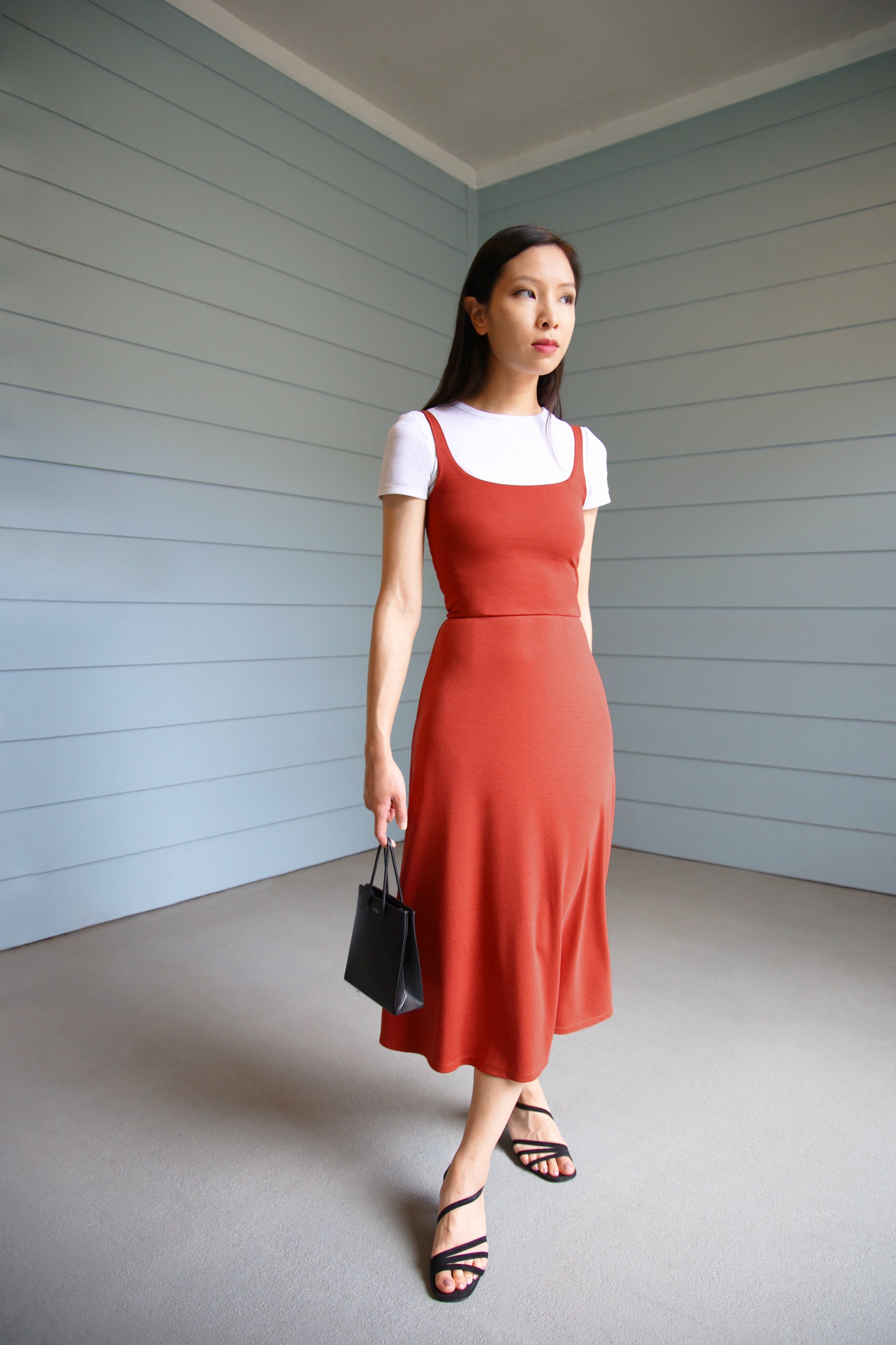 rust midi dress Rosalind in Crafted in delicate burnout fabricperfect for cocktails Women's Rust Woven Bandeau V