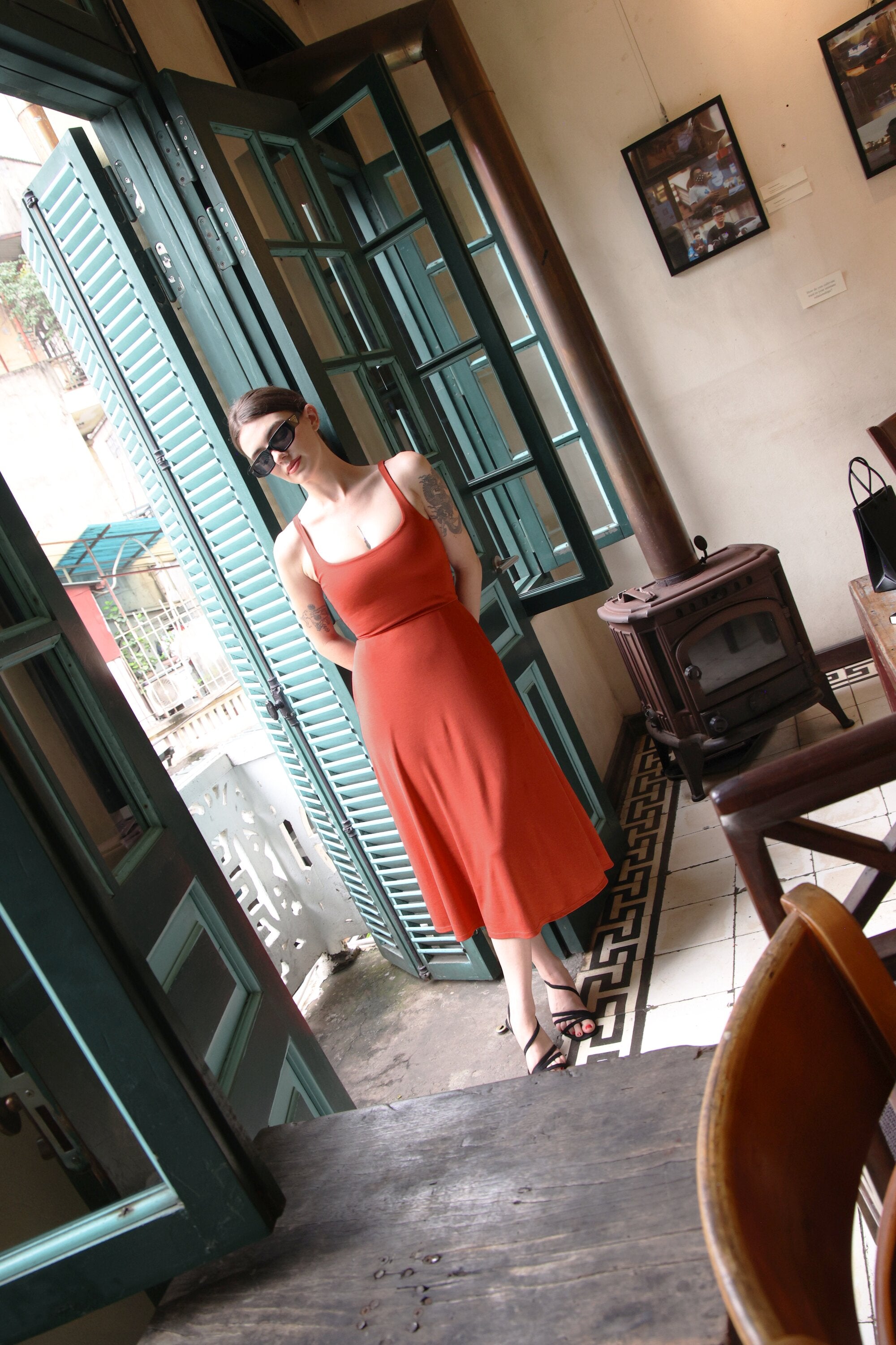 BCI Cotton A-Line Midi Dress -- Rust