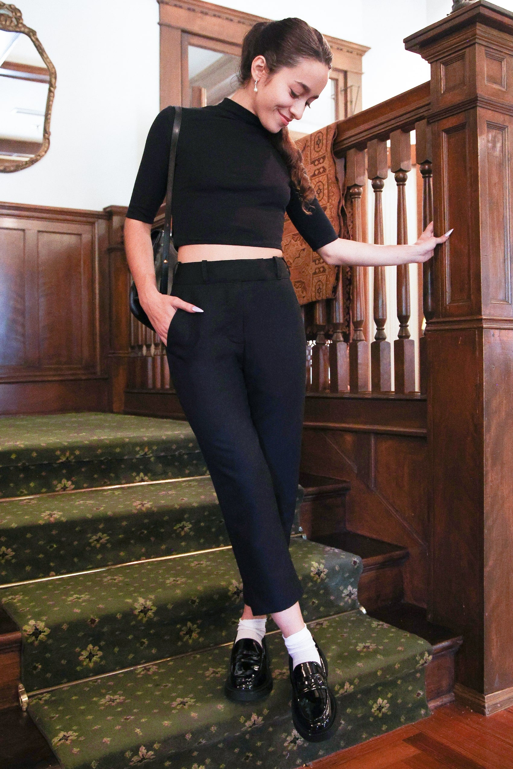 Washable Merino Wool Black Pants -- Cropped