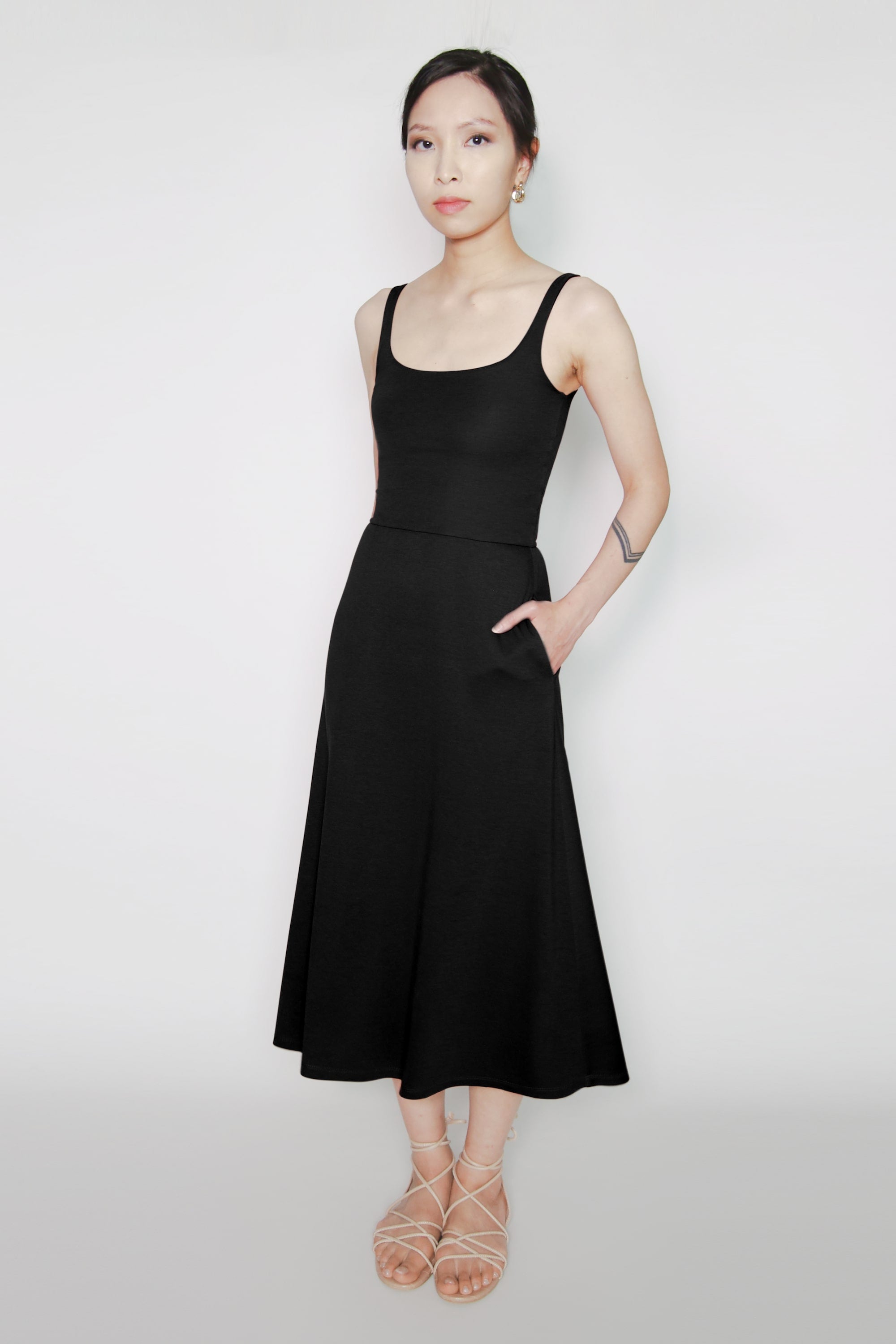 BCI Cotton A-Line Midi Dress -- Black
