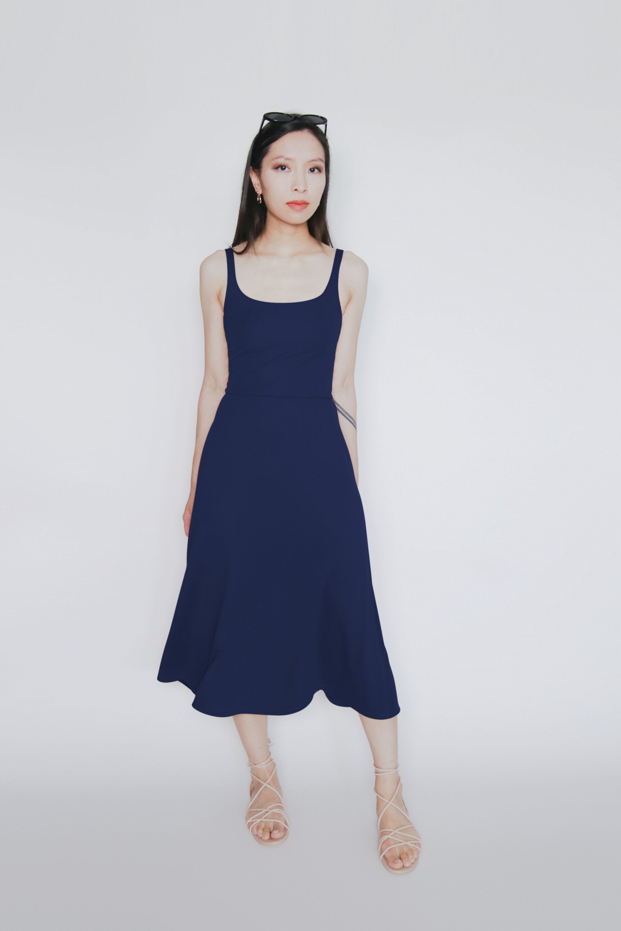 BCI Cotton A-Line Midi Dress -- Navy