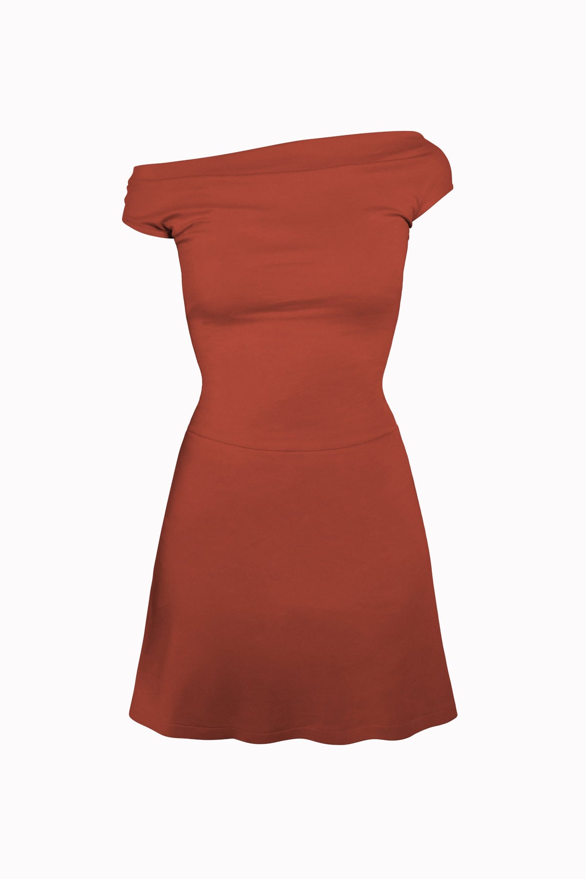 BCI Cotton Off-Shoulder A-Line Mini Dress -- Rust