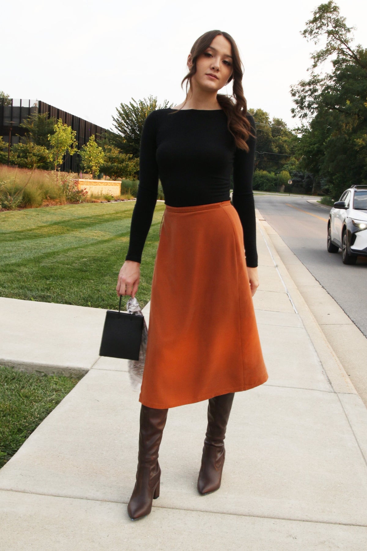 TENCEL™ Lyocell Flared Midi Wrap Skirt -- Rust