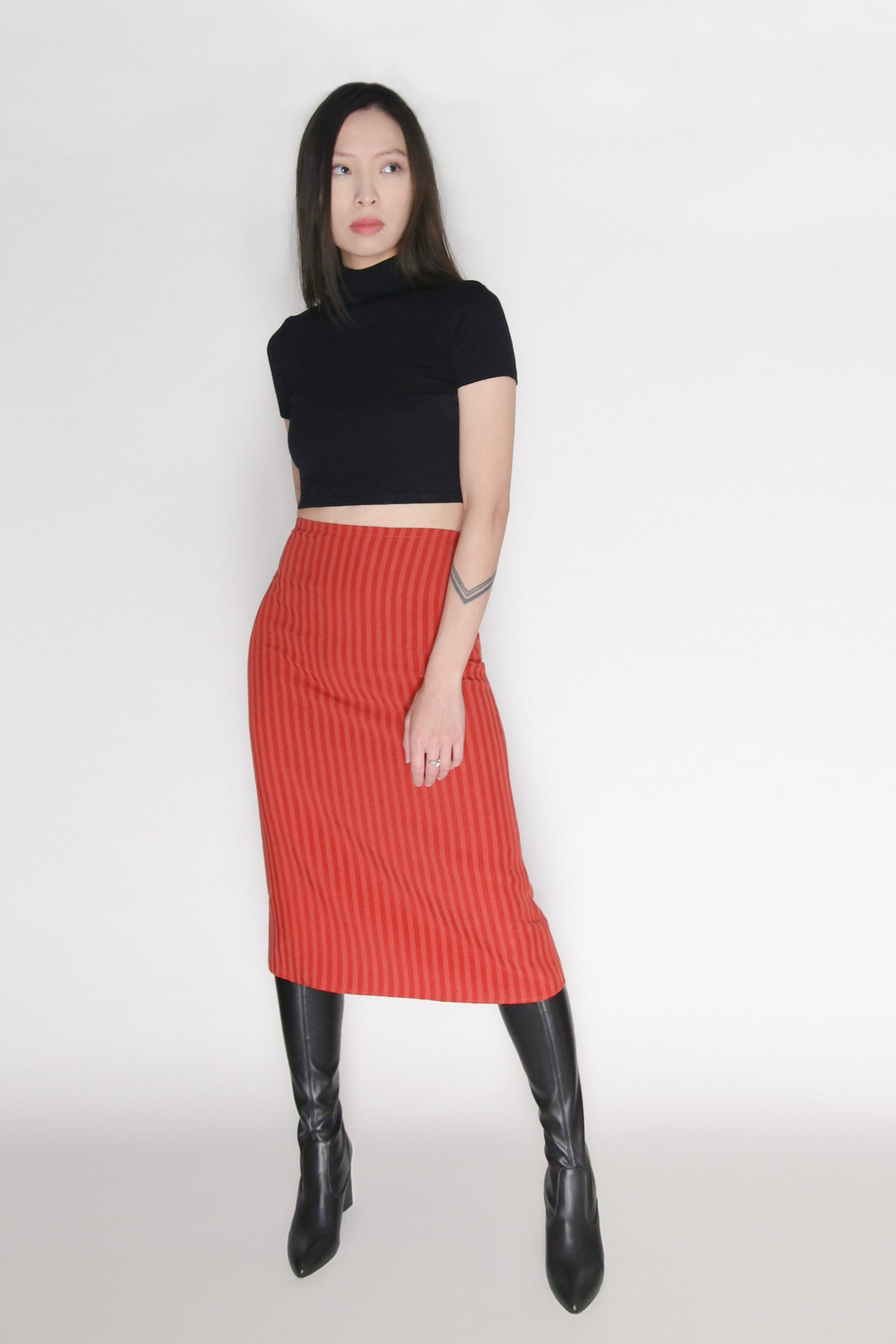 Striped TENCEL™ Lyocell Slip Skirt -- Red