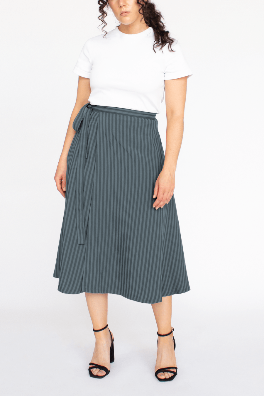Striped TENCEL™ Lyocell Wrap Skirt With Pockets -- Blue
