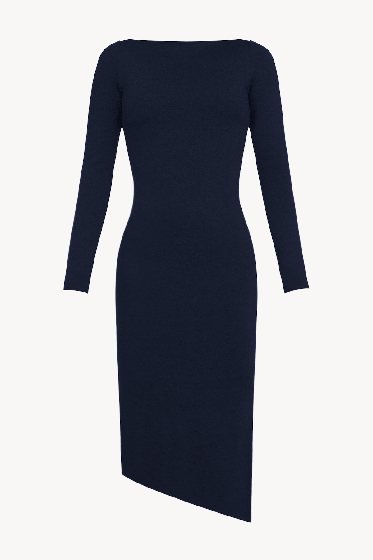 Merino Wool Long Sleeved Midi Bodycon Dress -- Midnight Navy