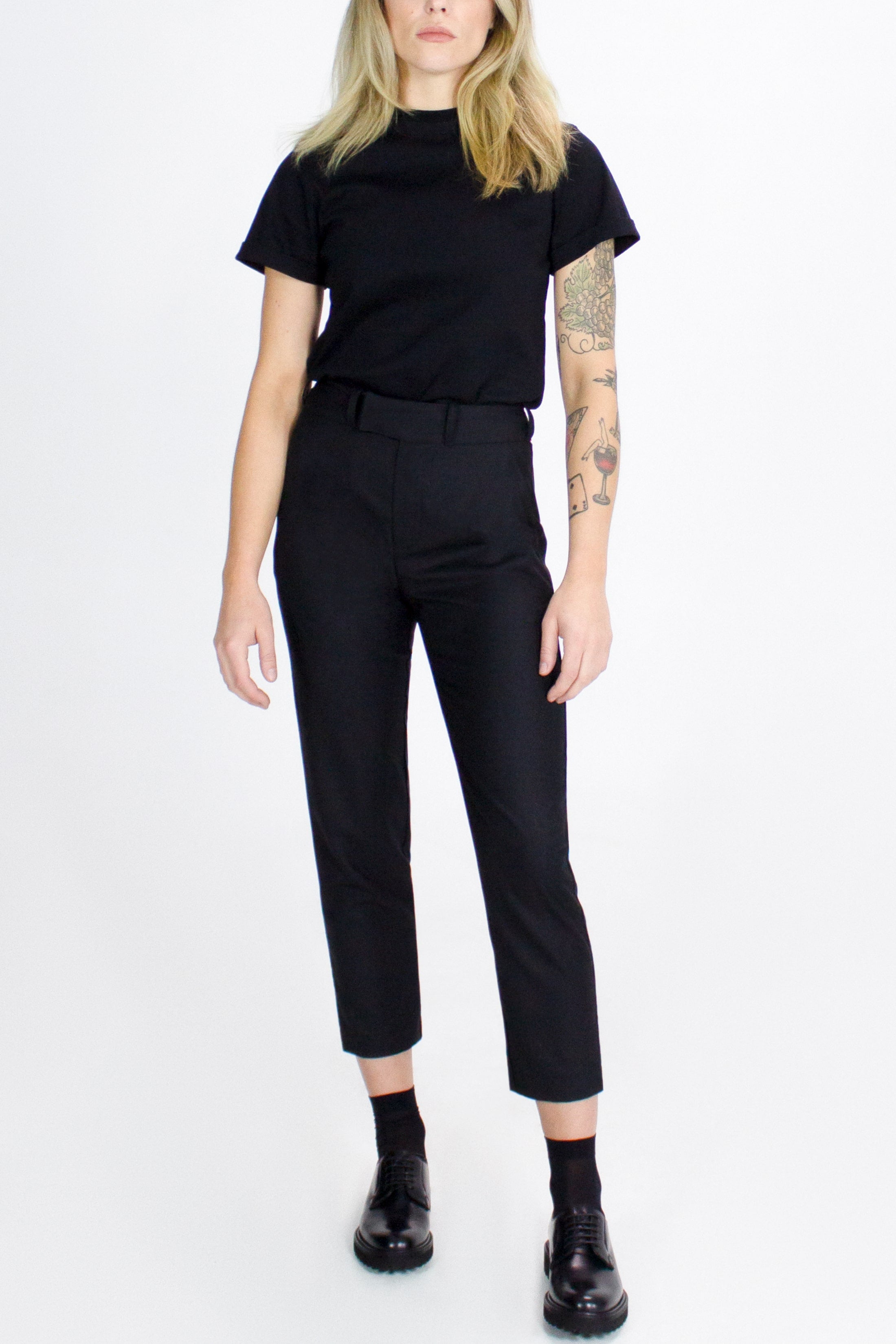 Washable Merino Wool Black Pants -- Cropped