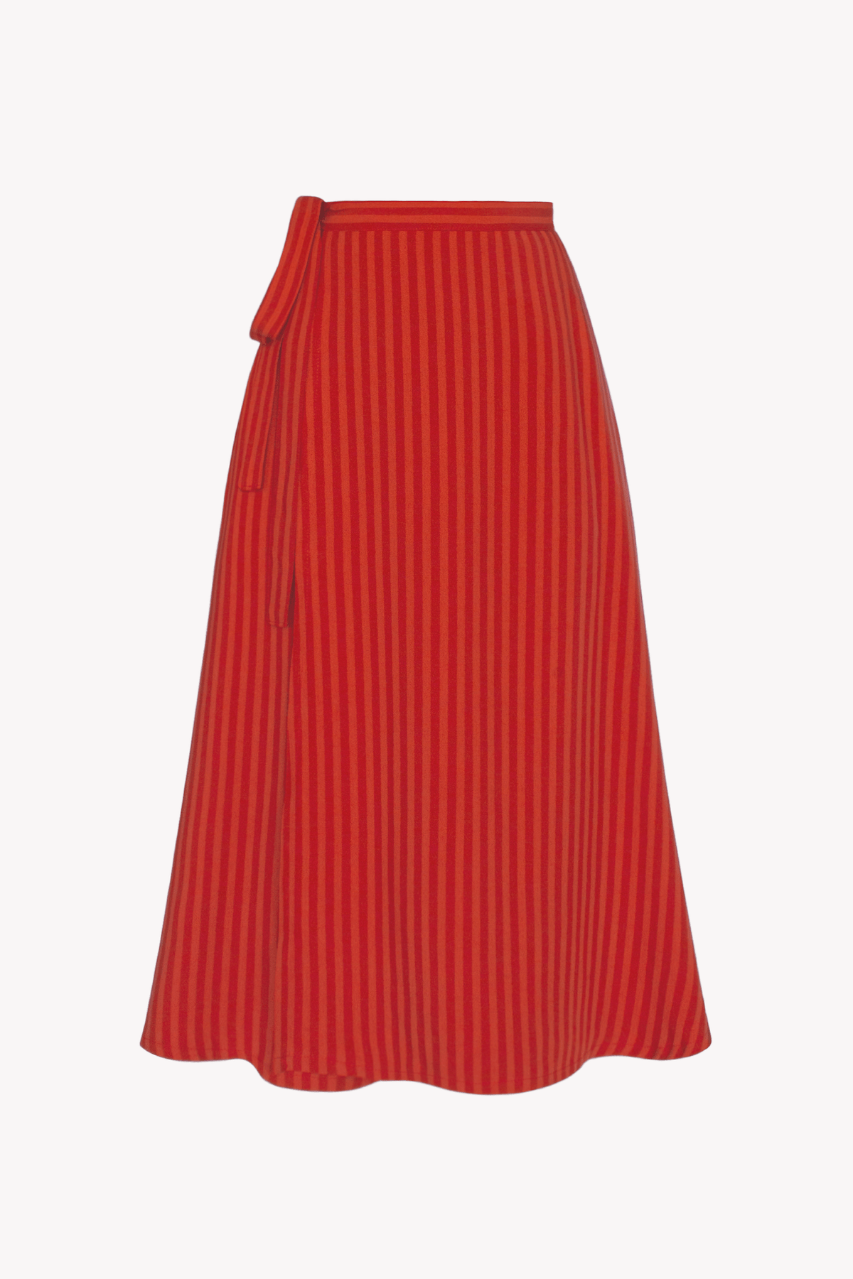 Striped TENCEL™ Lyocell Wrap Skirt With Pockets -- Red