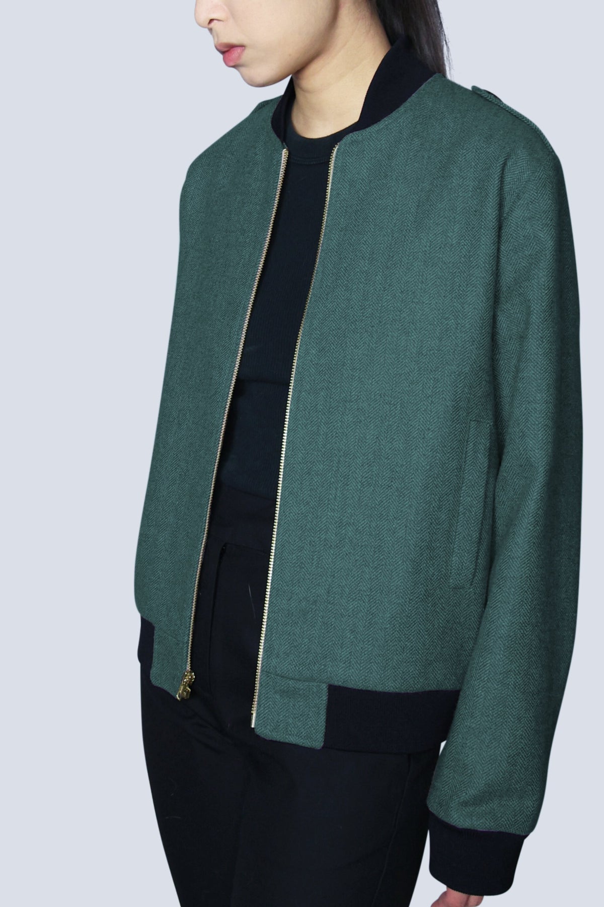 Wool Bomber Jacket - Olive Green