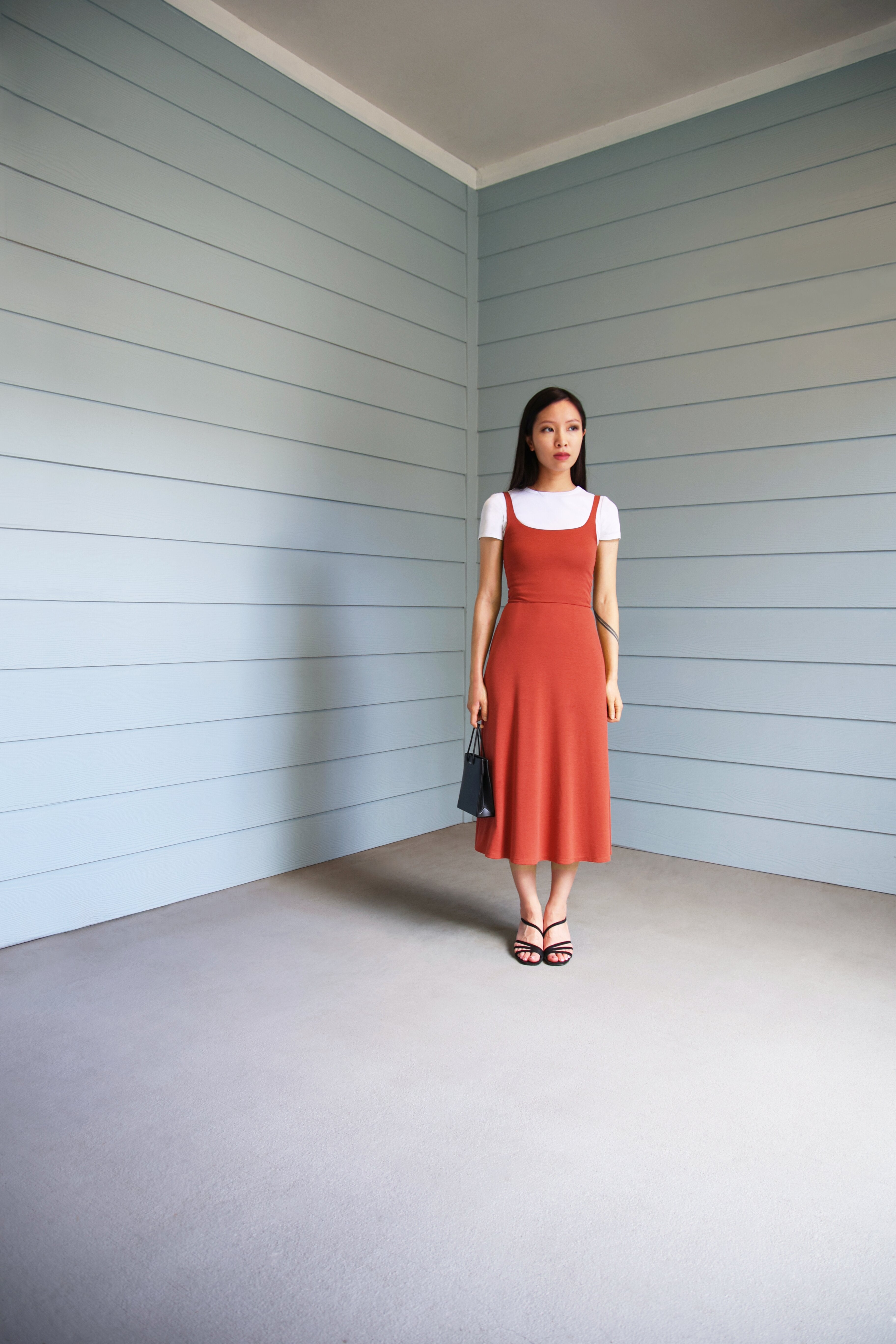 BCI Cotton A-Line Midi Dress -- Rust