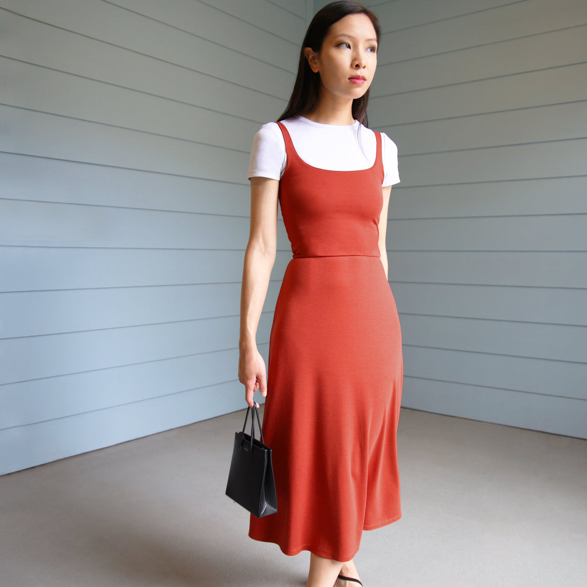 Rust Midi A-Line Dress With Pockets | BCI Cotton