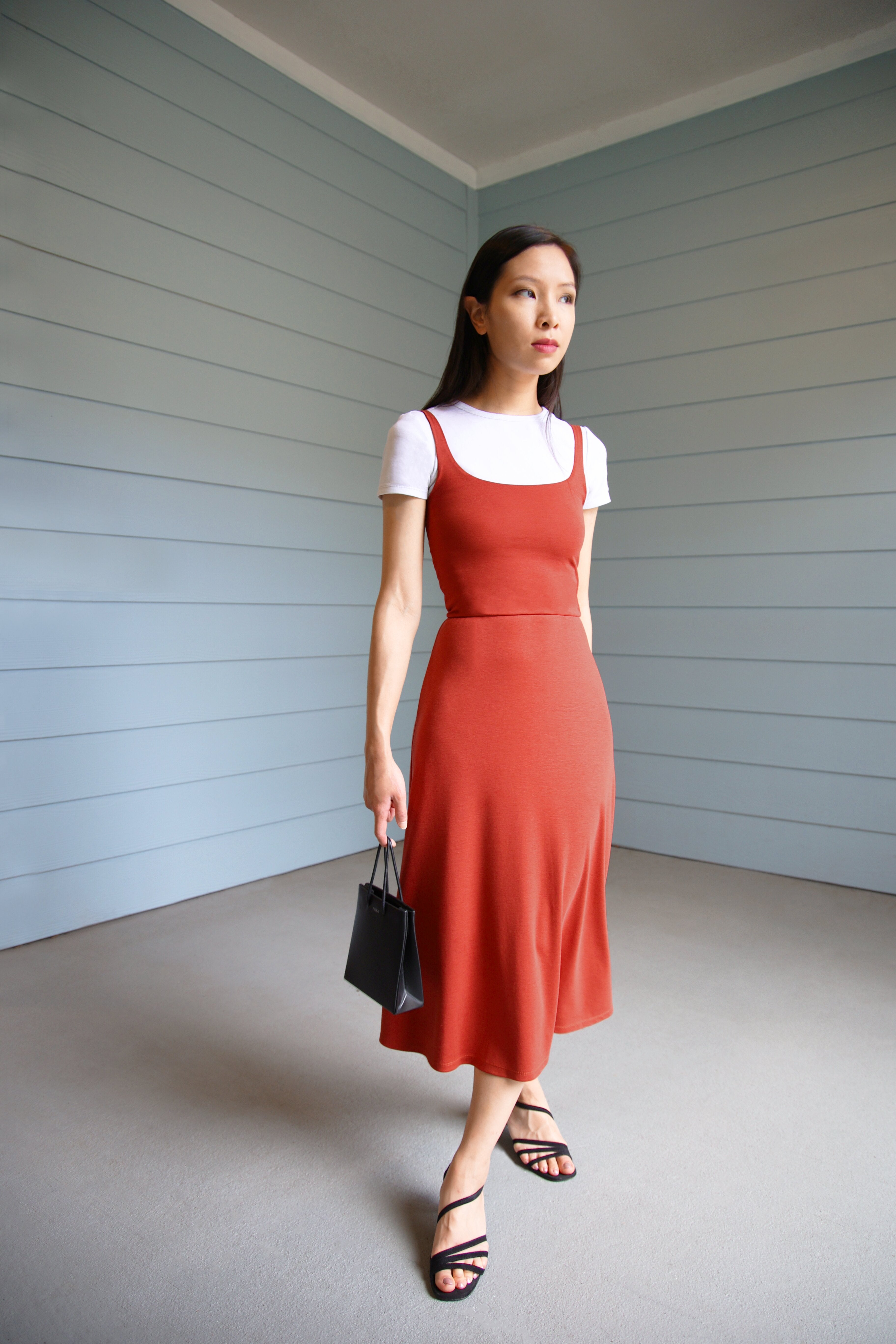 BCI Cotton A-Line Midi Dress -- Rust