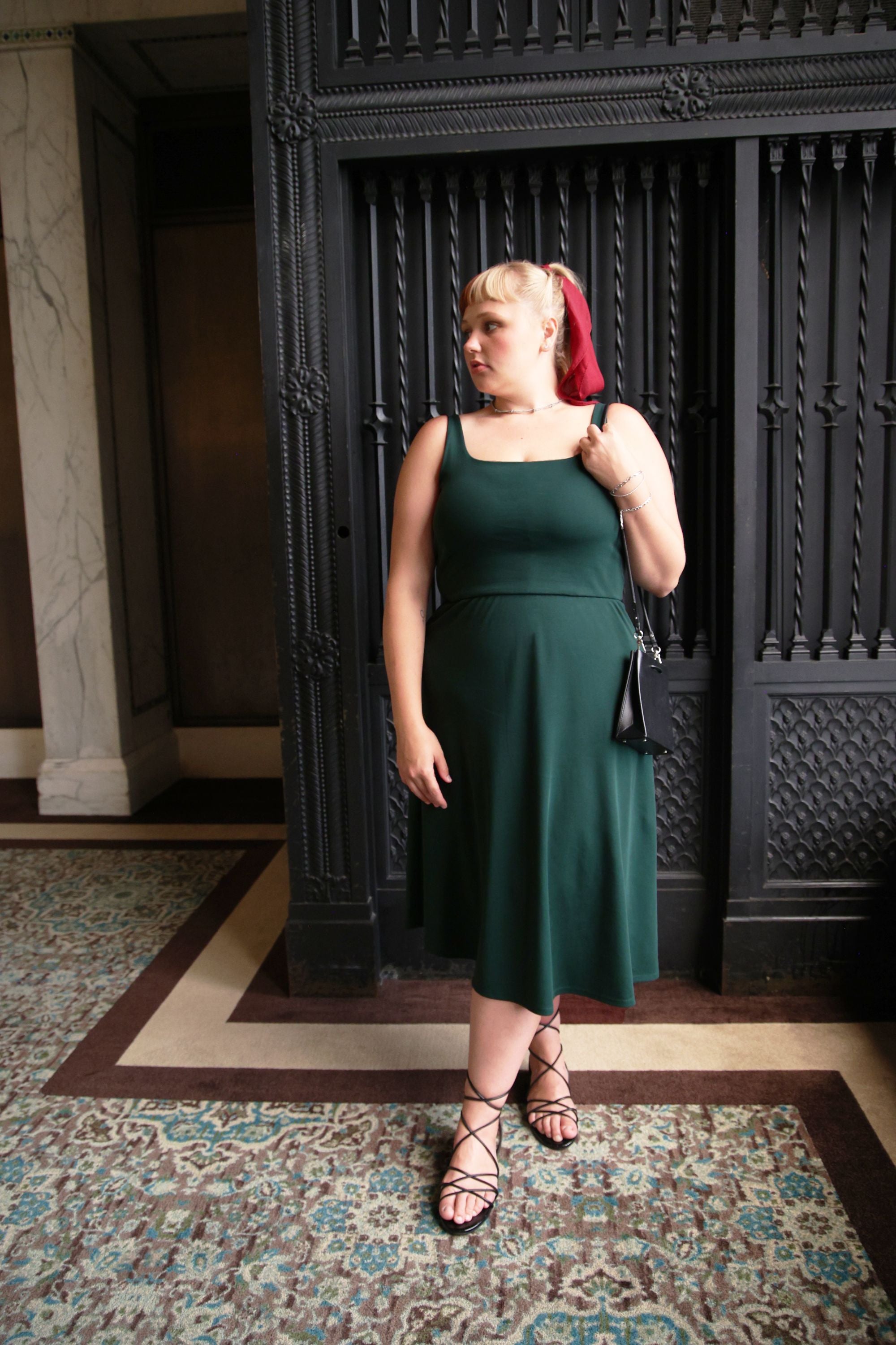 BCI Cotton A-Line Midi Dress -- Emerald Green