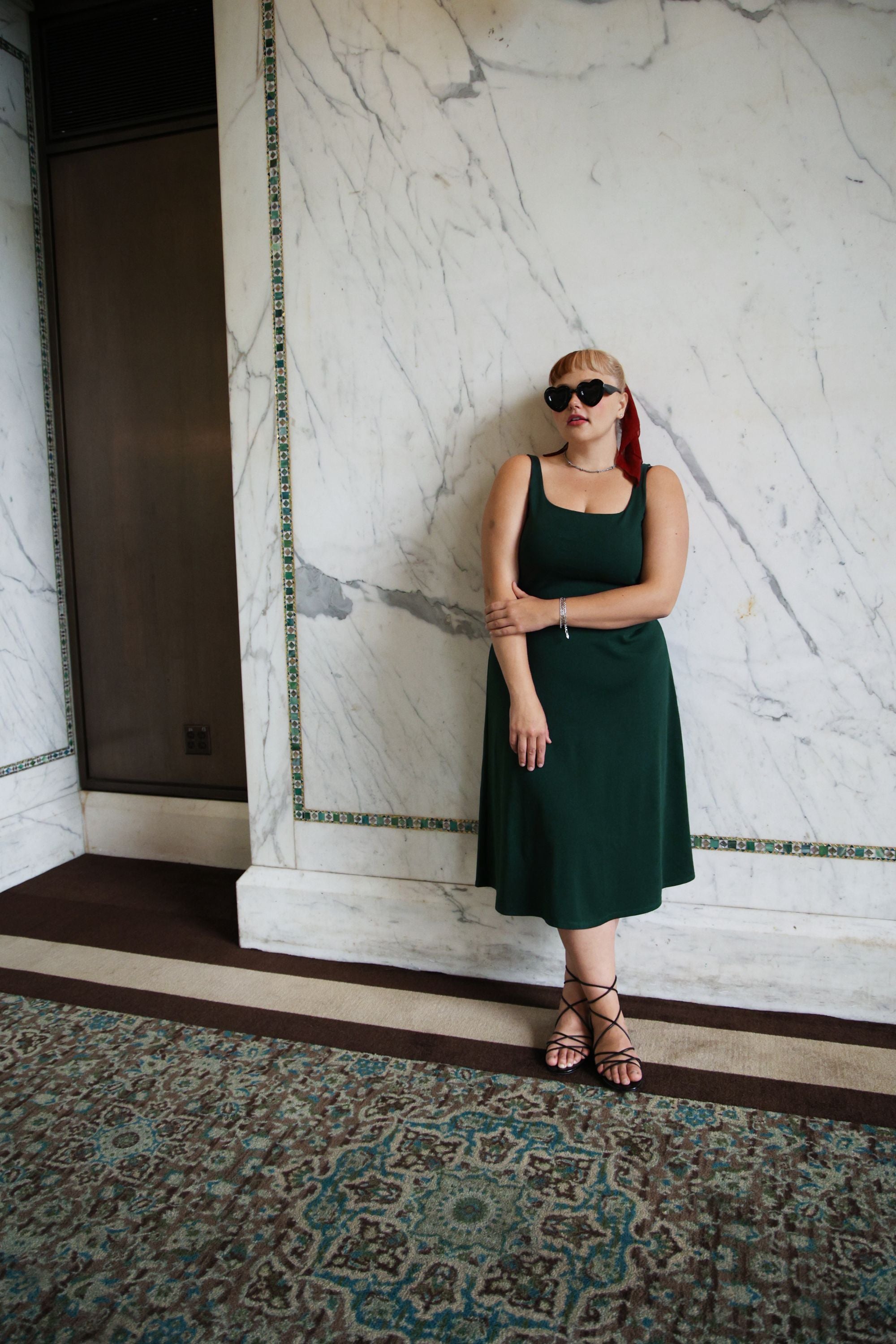 BCI Cotton A-Line Midi Dress -- Emerald Green