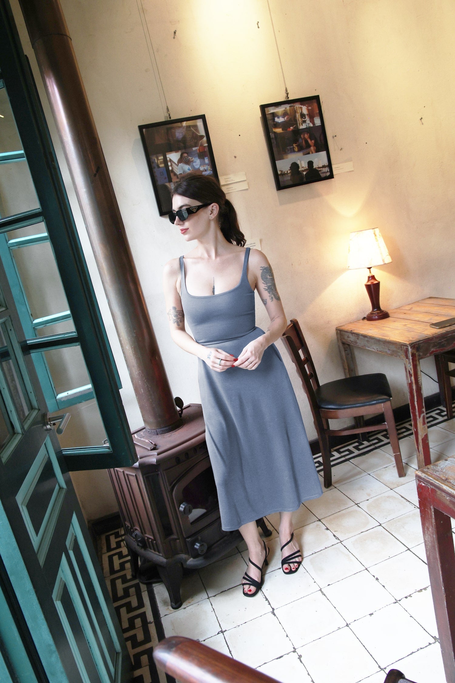 BCI Cotton A-Line Midi Dress -- Sky Blue