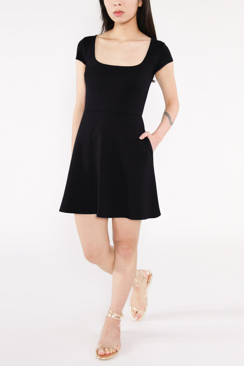 BCI Cotton Square Neck A-Line Mini Dress -- Black