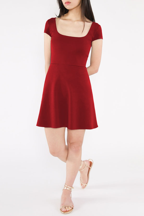 BCI Cotton Square Neck A-Line Mini Dress -- Red