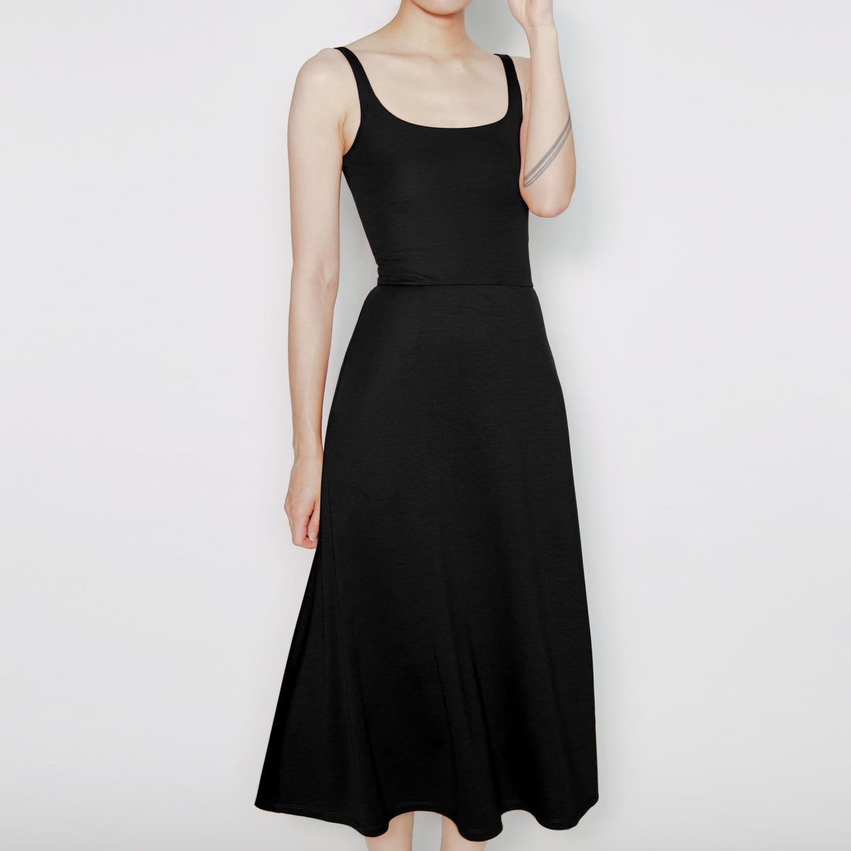 Black Midi A-Line Dress with Pockets | BCI Cotton | Cobalt Street Clothing XL Black Midi A-Line Dress with Pockets | BCI Cotton | Cobalt Street Clothing XL
