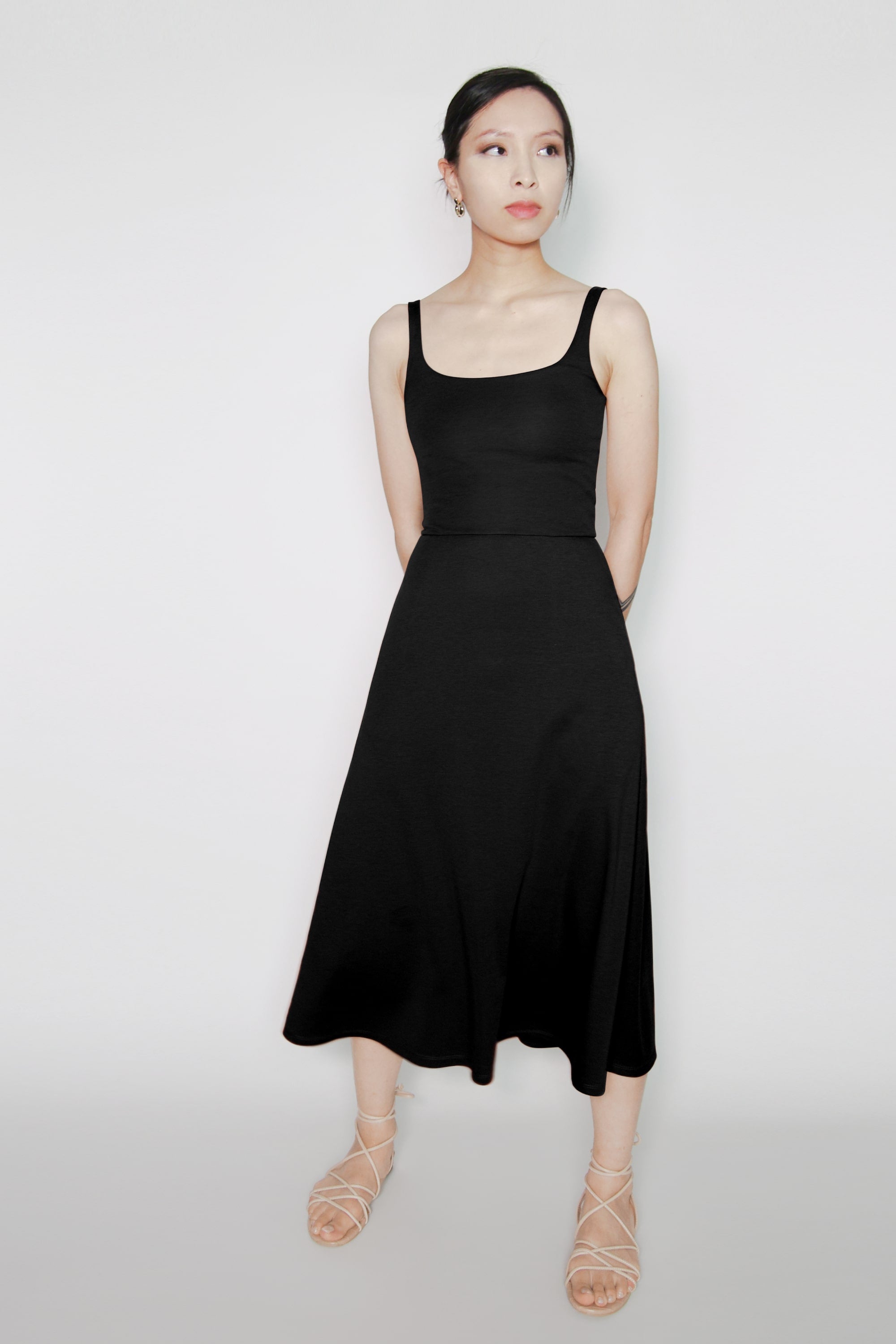 BCI Cotton A-Line Midi Dress -- Black