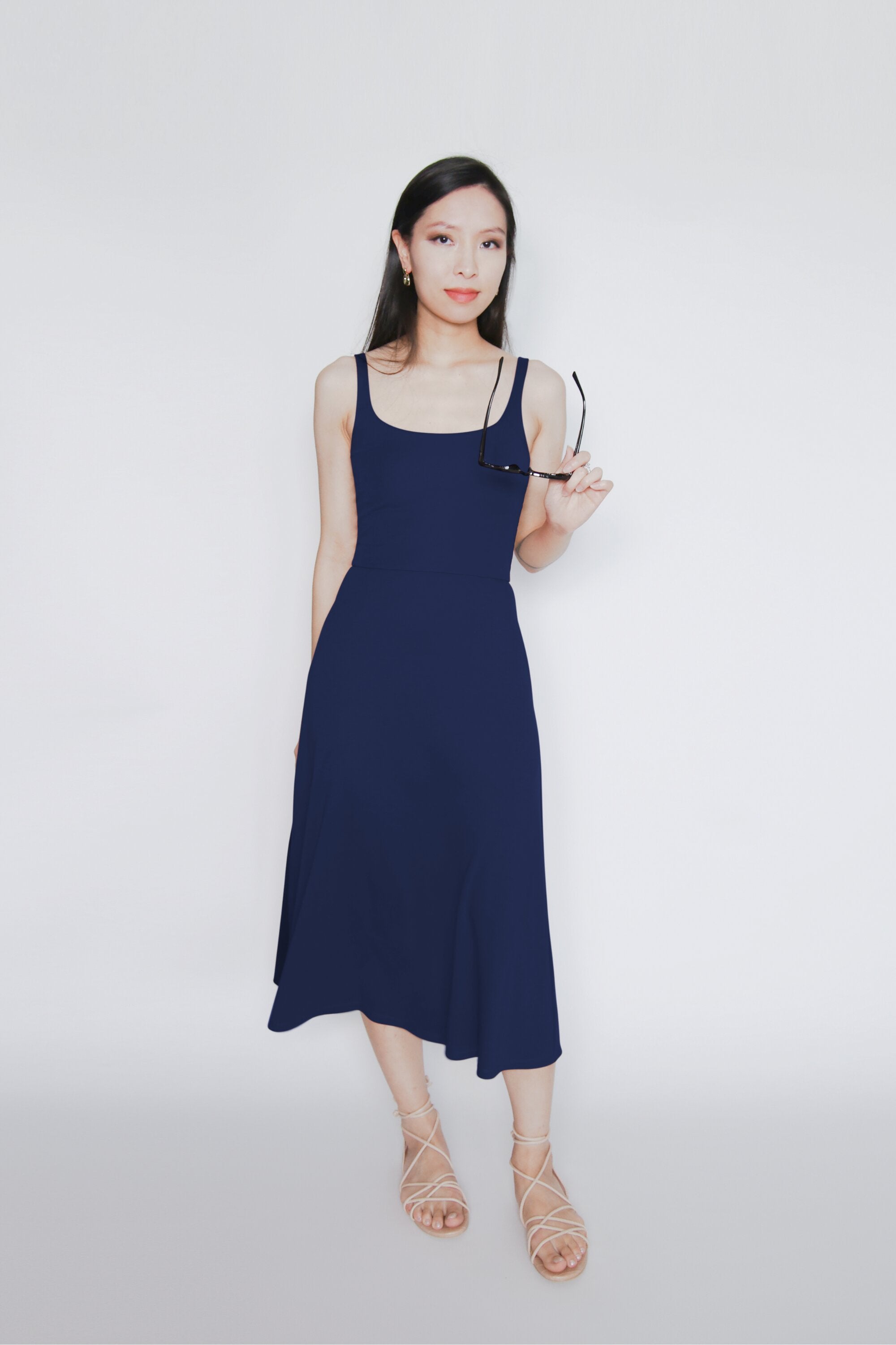 BCI Cotton A-Line Midi Dress -- Navy