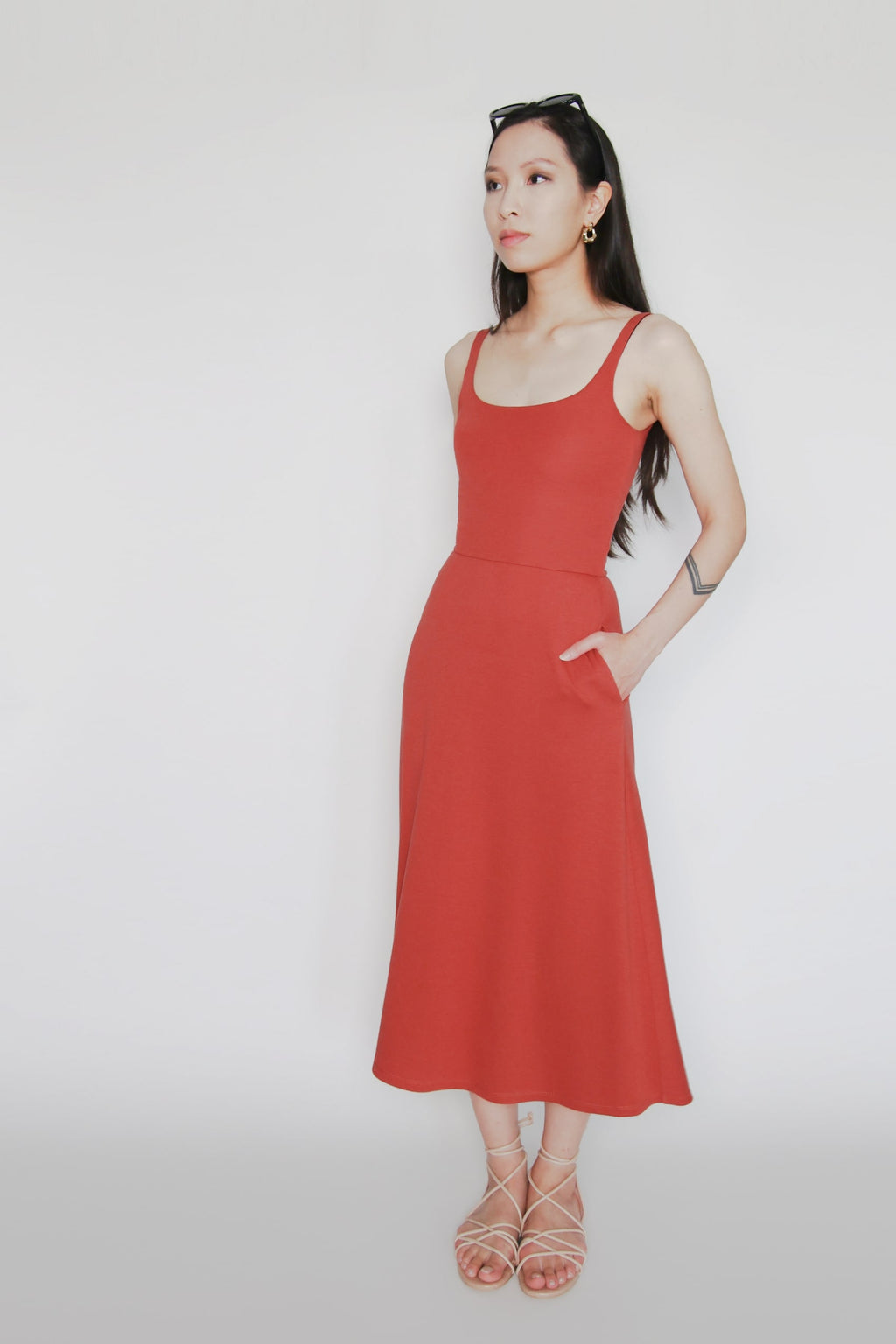 Rust Midi A-Line Dress With Pockets | BCI Cotton