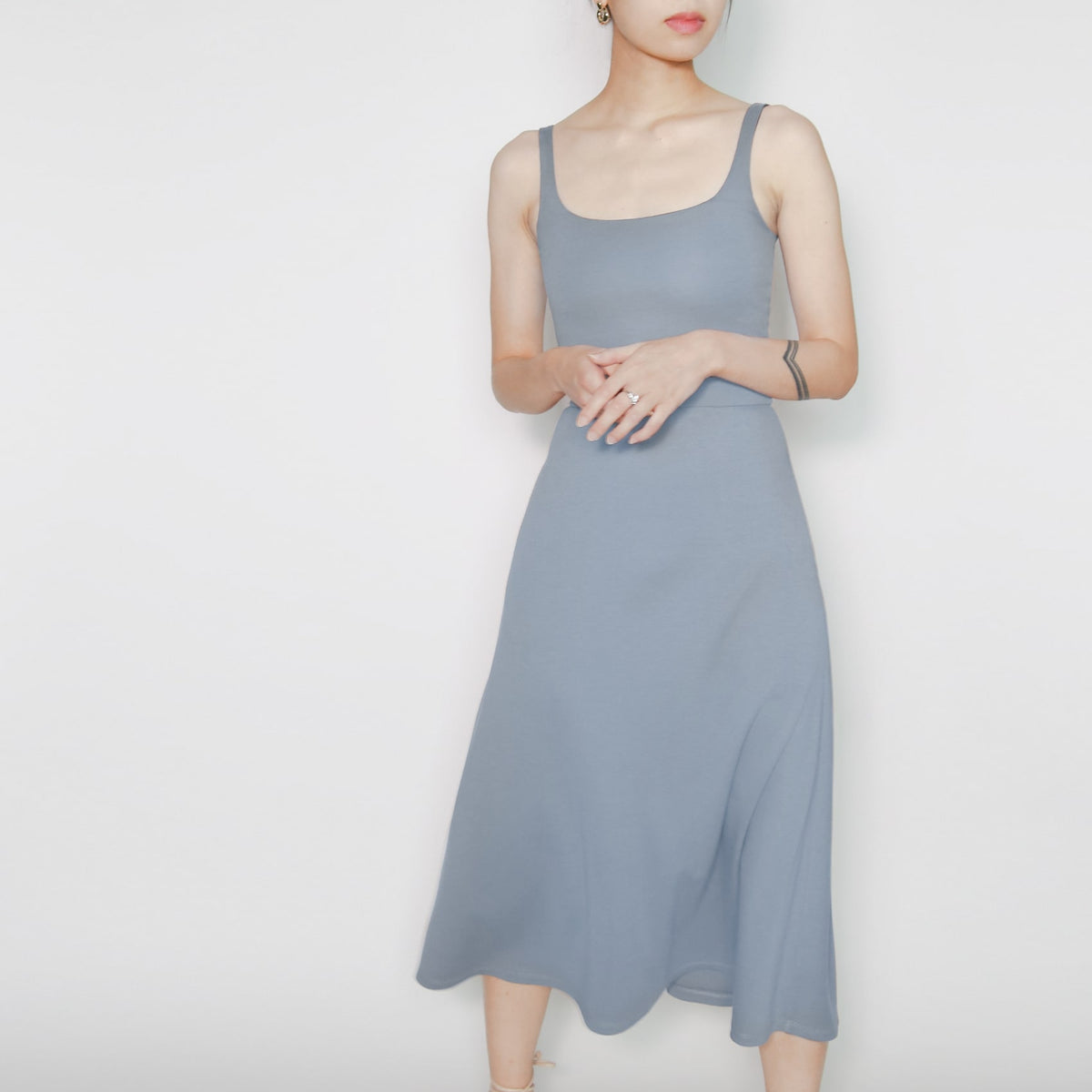skies are blue midi dress Sky Blue Midi A-Line Dress With Pockets | BCI Cotton