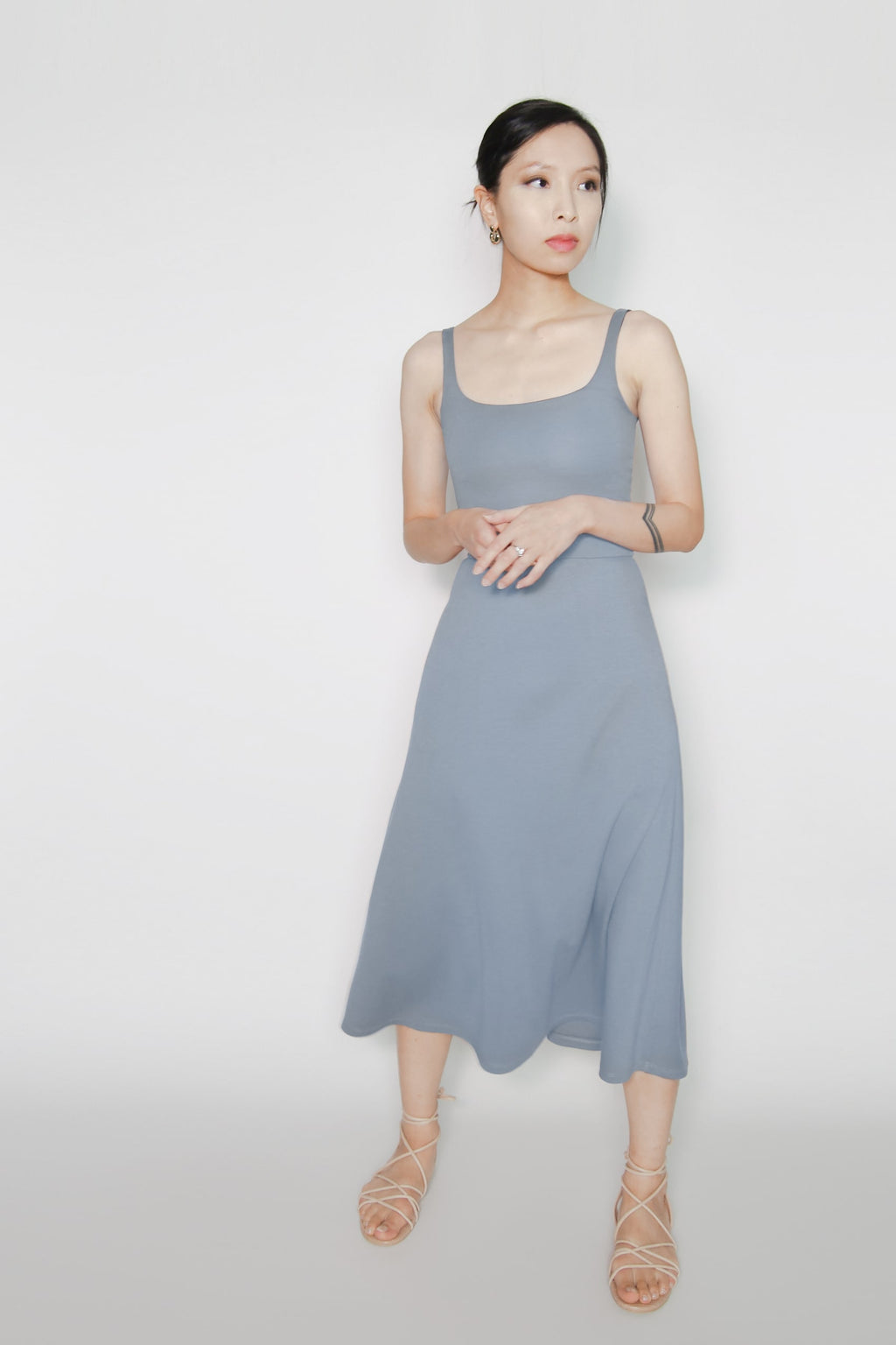 Sky Blue Midi A-Line Dress With Pockets | BCI Cotton