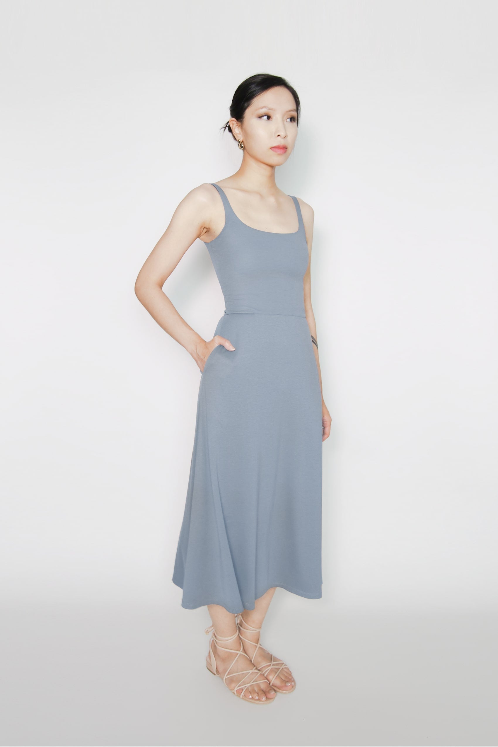 BCI Cotton A-Line Midi Dress -- Sky Blue
