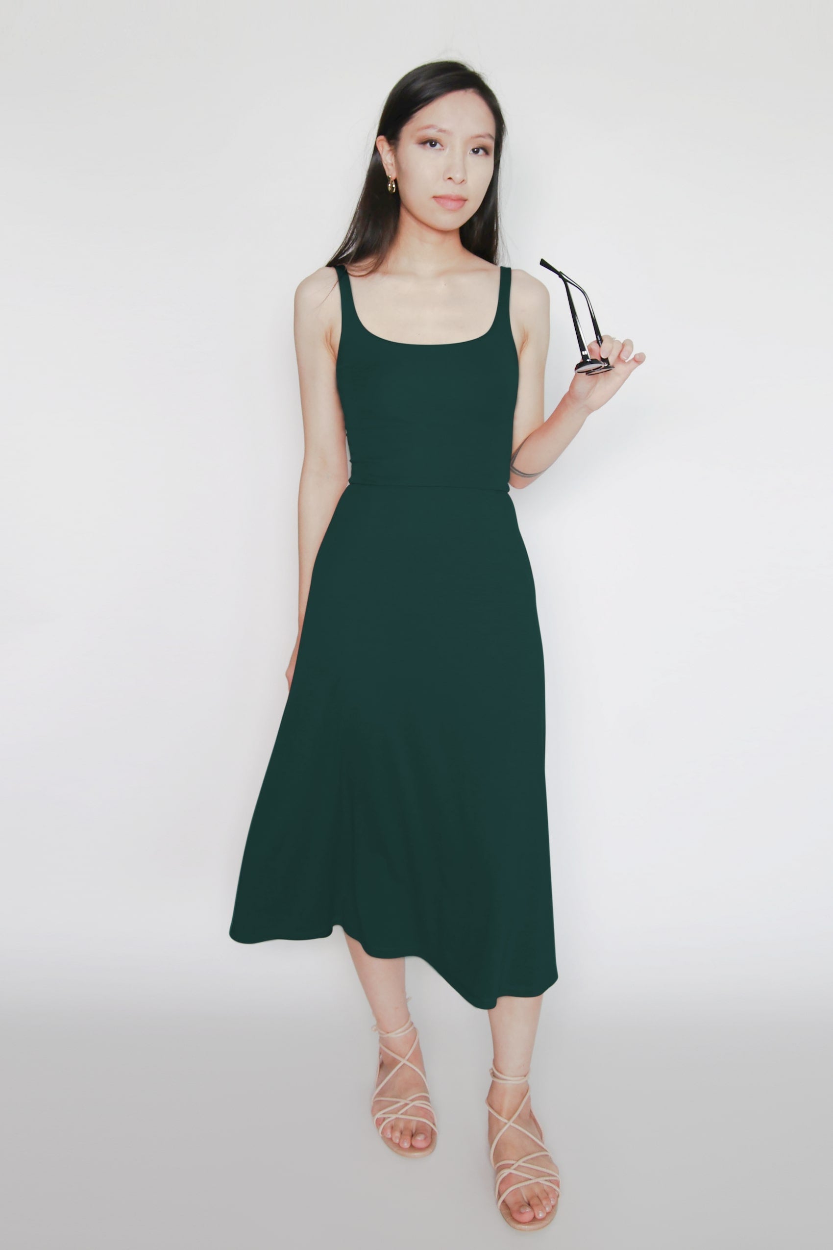 BCI Cotton A-Line Midi Dress -- Emerald Green