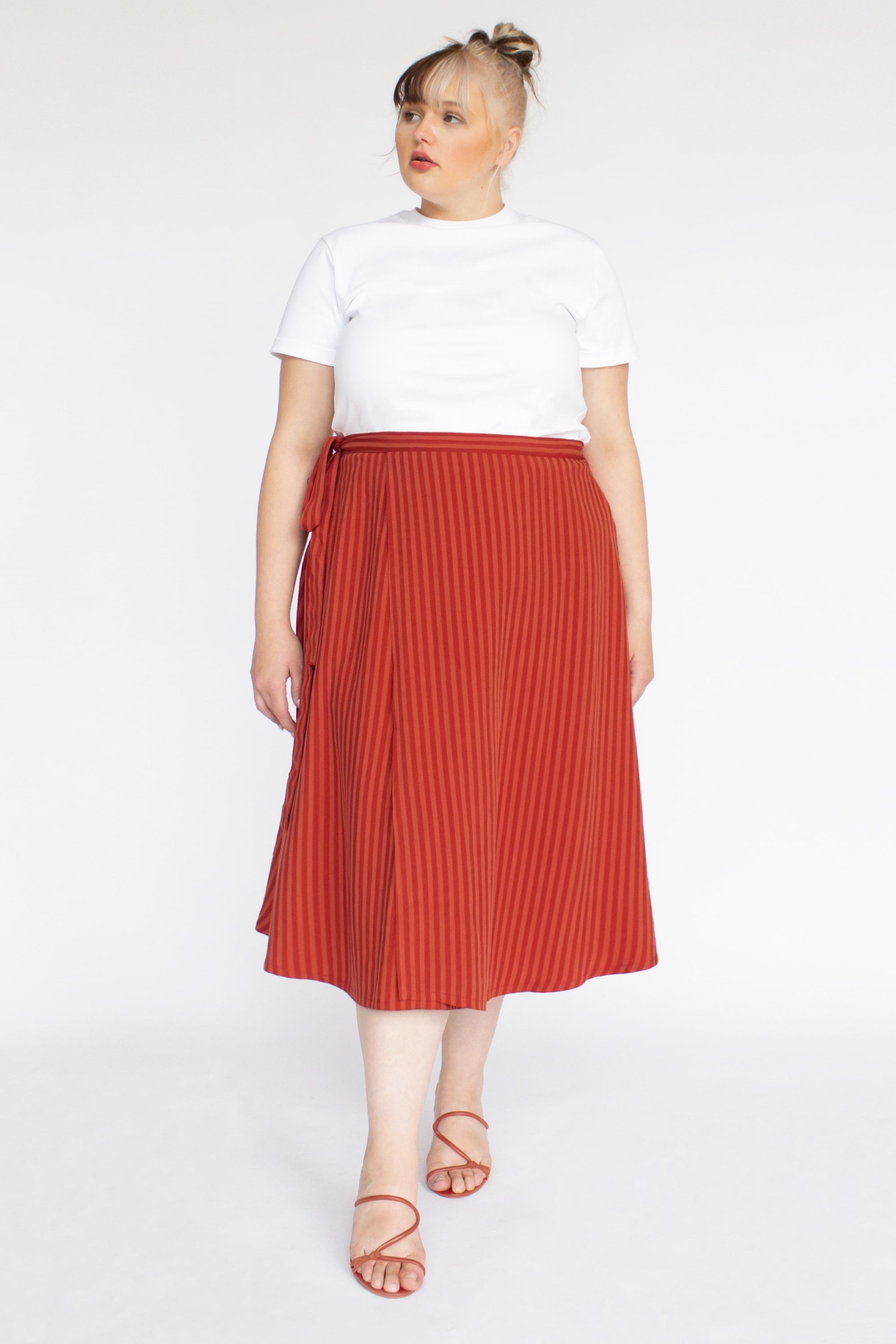 Striped TENCEL™ Lyocell Wrap Skirt With Pockets -- Red