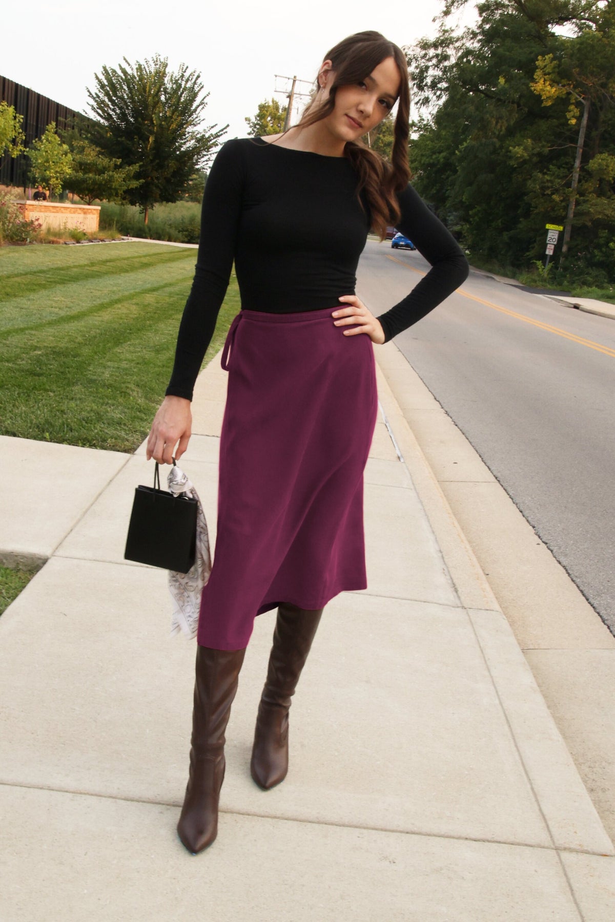 TENCEL™ Lyocell Flared Midi Wrap Skirt -- Cherry