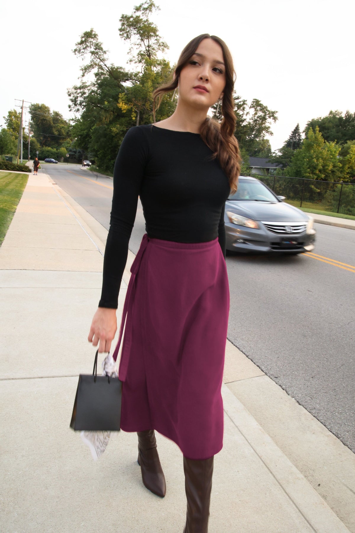 TENCEL™ Lyocell Flared Midi Wrap Skirt -- Cherry