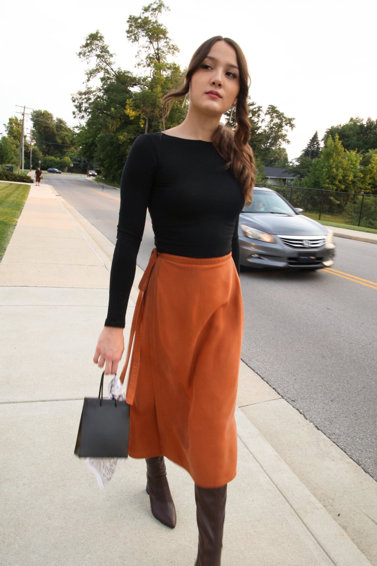 TENCEL™ Lyocell Flared Midi Wrap Skirt -- Rust