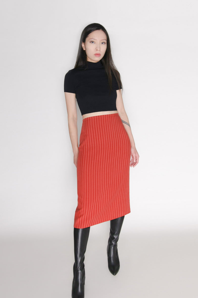 Striped TENCEL™ Lyocell Slip Skirt -- Red