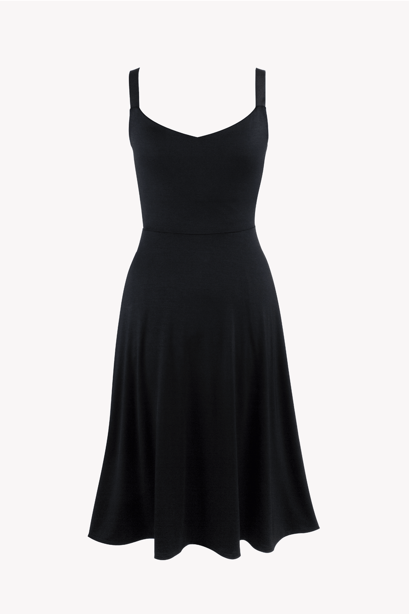 Black A-line dress midi Organic Cotton TENCEL™ with pockets