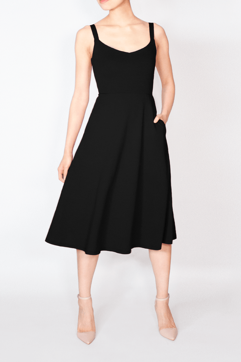BCI Cotton A-Line Midi Dress -- Black