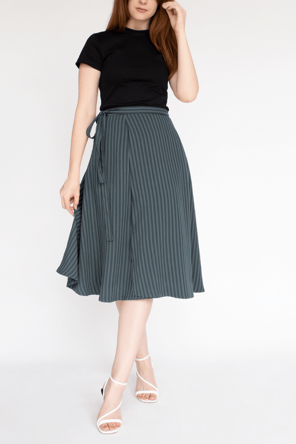 Striped TENCEL™ Lyocell Wrap Skirt With Pockets -- Blue