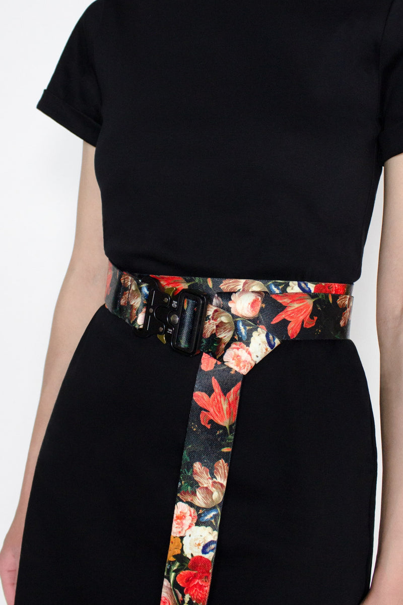 Floral Webbing Belt with Utility Buckle