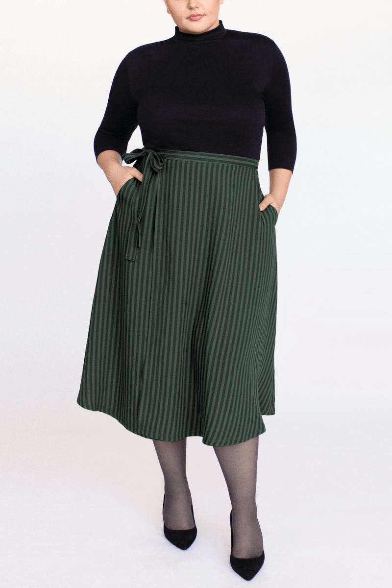 Striped TENCEL™ Lyocell Wrap Skirt With Pockets -- Dark Green