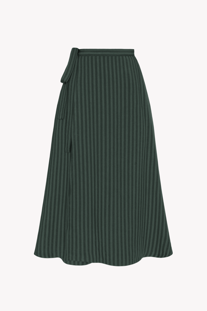 Striped TENCEL™ Lyocell Wrap Skirt With Pockets -- Dark Green