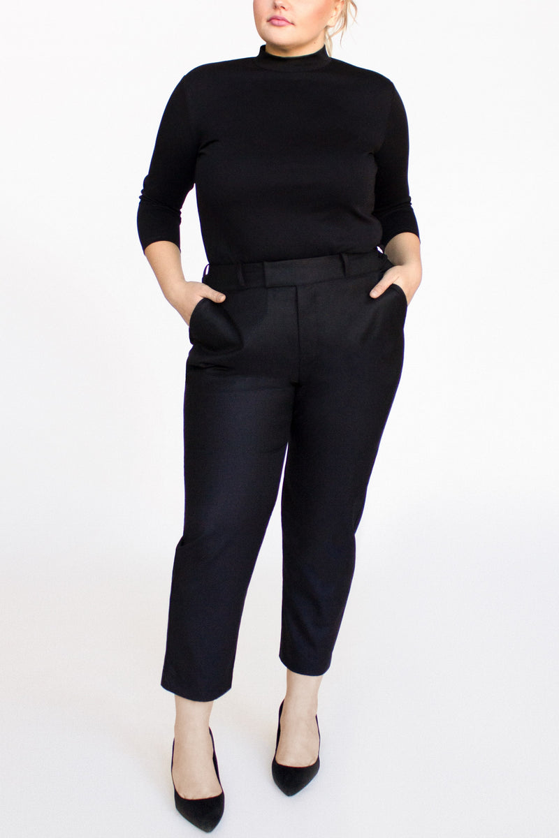 Washable Merino Wool Black Pants -- Cropped