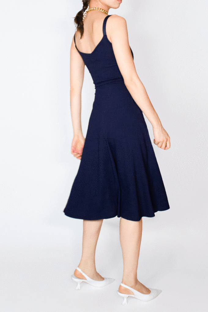 BCI Cotton A-Line Midi Dress -- Navy Blue