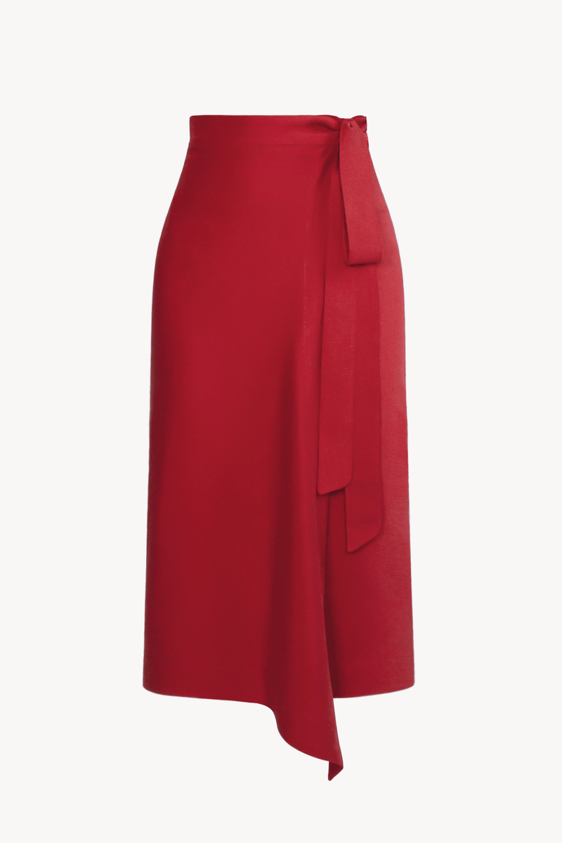 TENCEL™ Lyocell Midi Wrap Skirt -- Red
