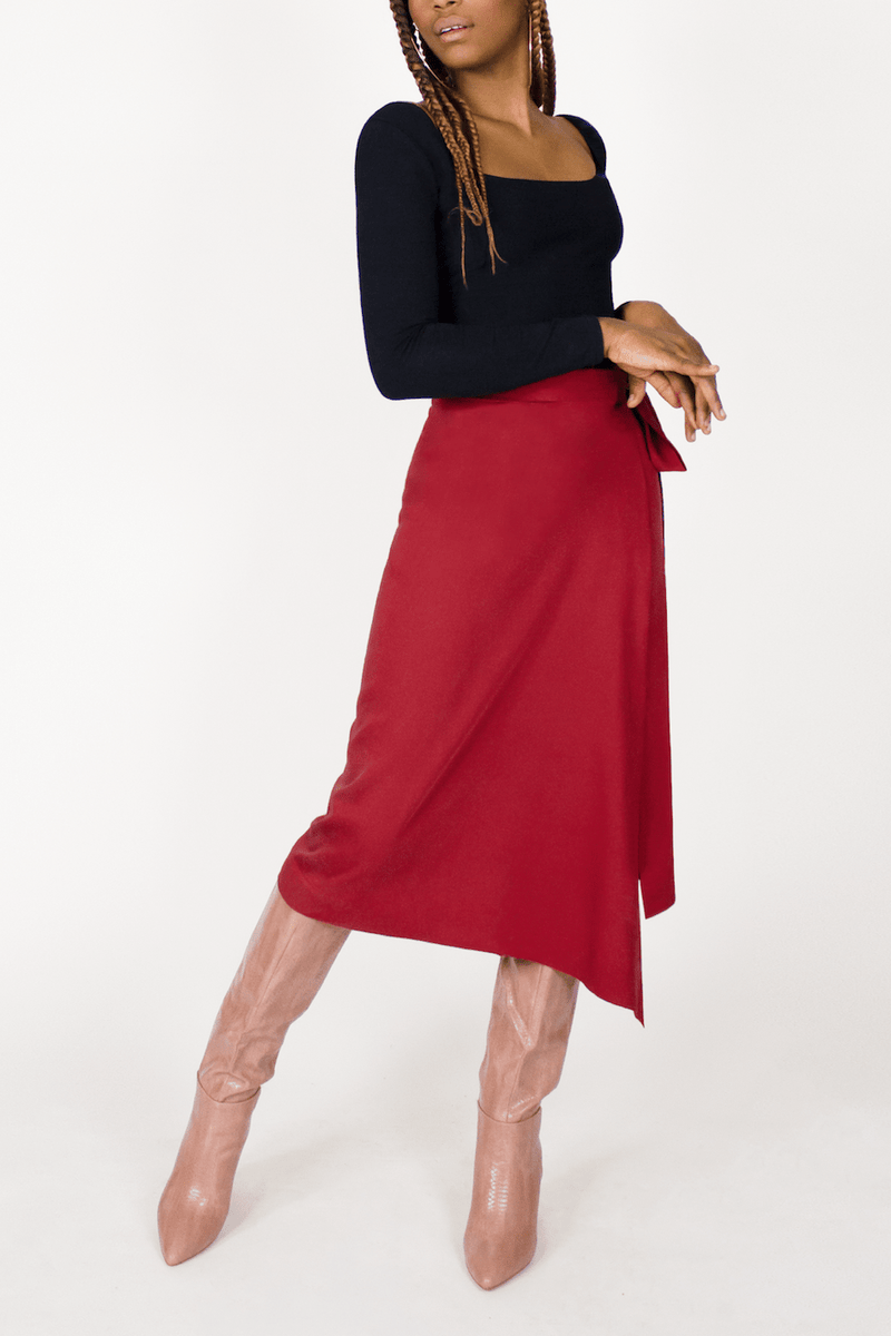 TENCEL™ Lyocell Midi Wrap Skirt -- Red