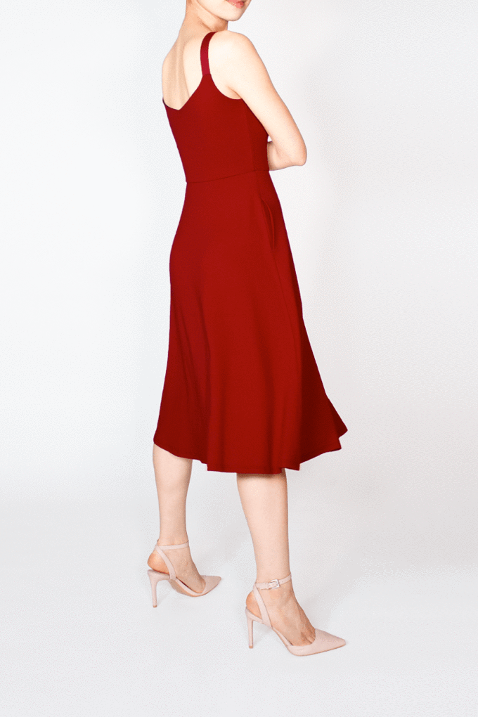 Red A Line Midi Dress With Pockets BCI Cotton Cobalt Street