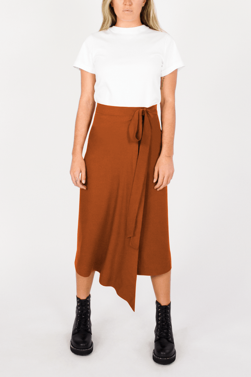 TENCEL™ Lyocell Midi Wrap Skirt -- Rust