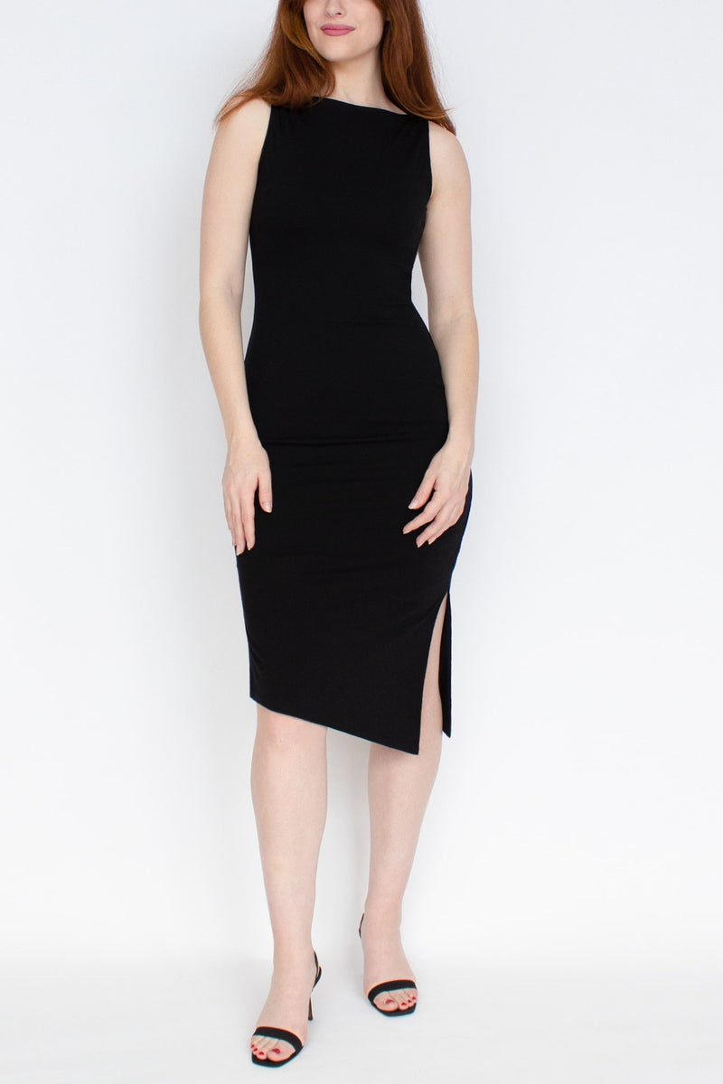 Merino Wool Sleeveless Midi Bodycon Dress -- Black