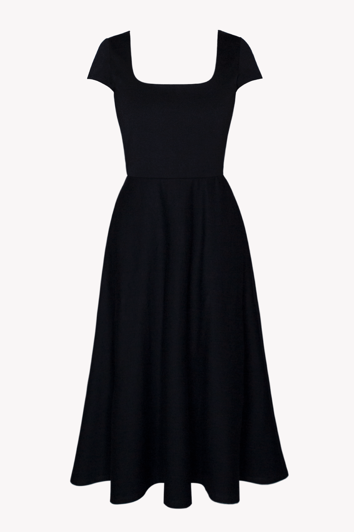 Black BCI Cotton Square Neck A-Line Mid-Calf Dress