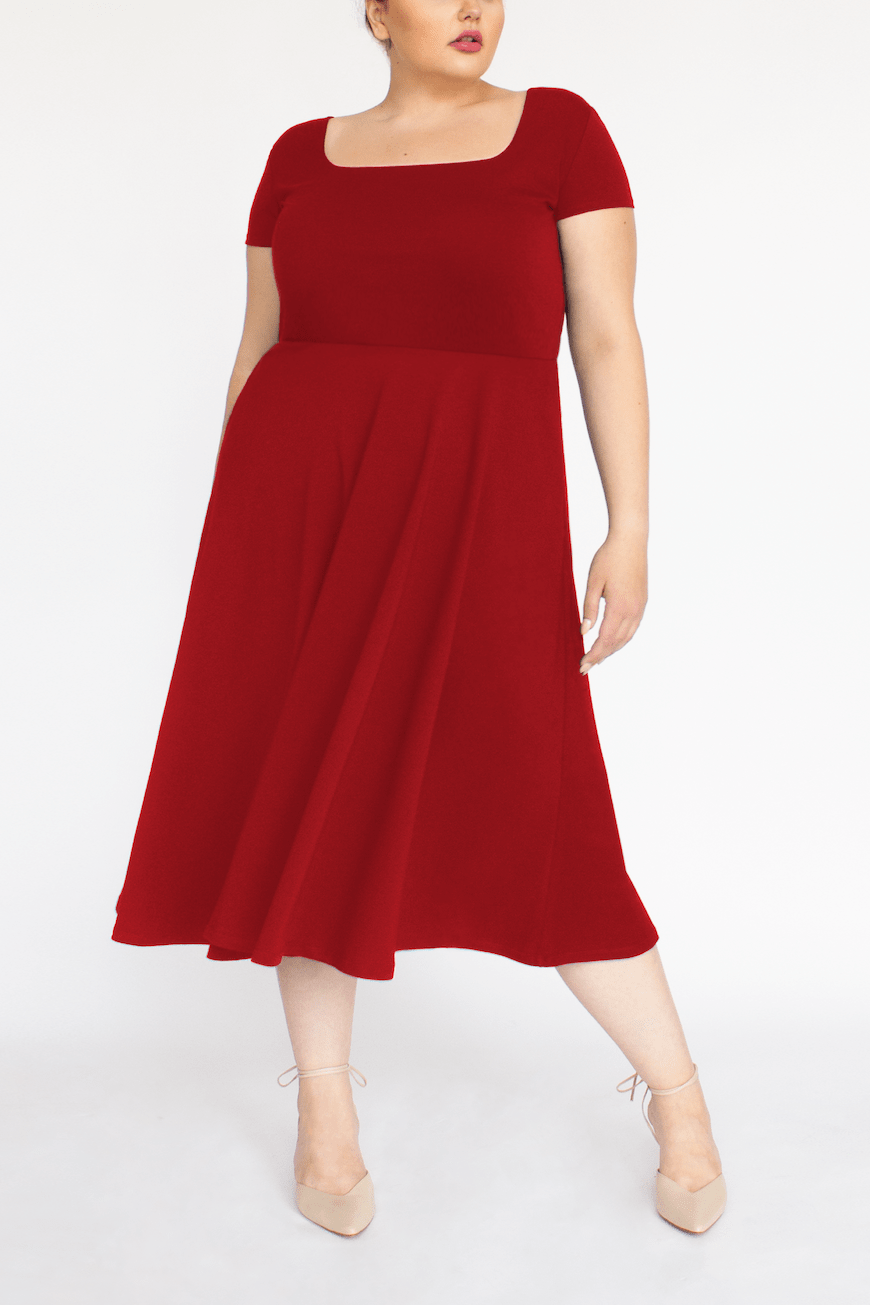Red A-Line Midi Dress With Pockets, BCI Cotton